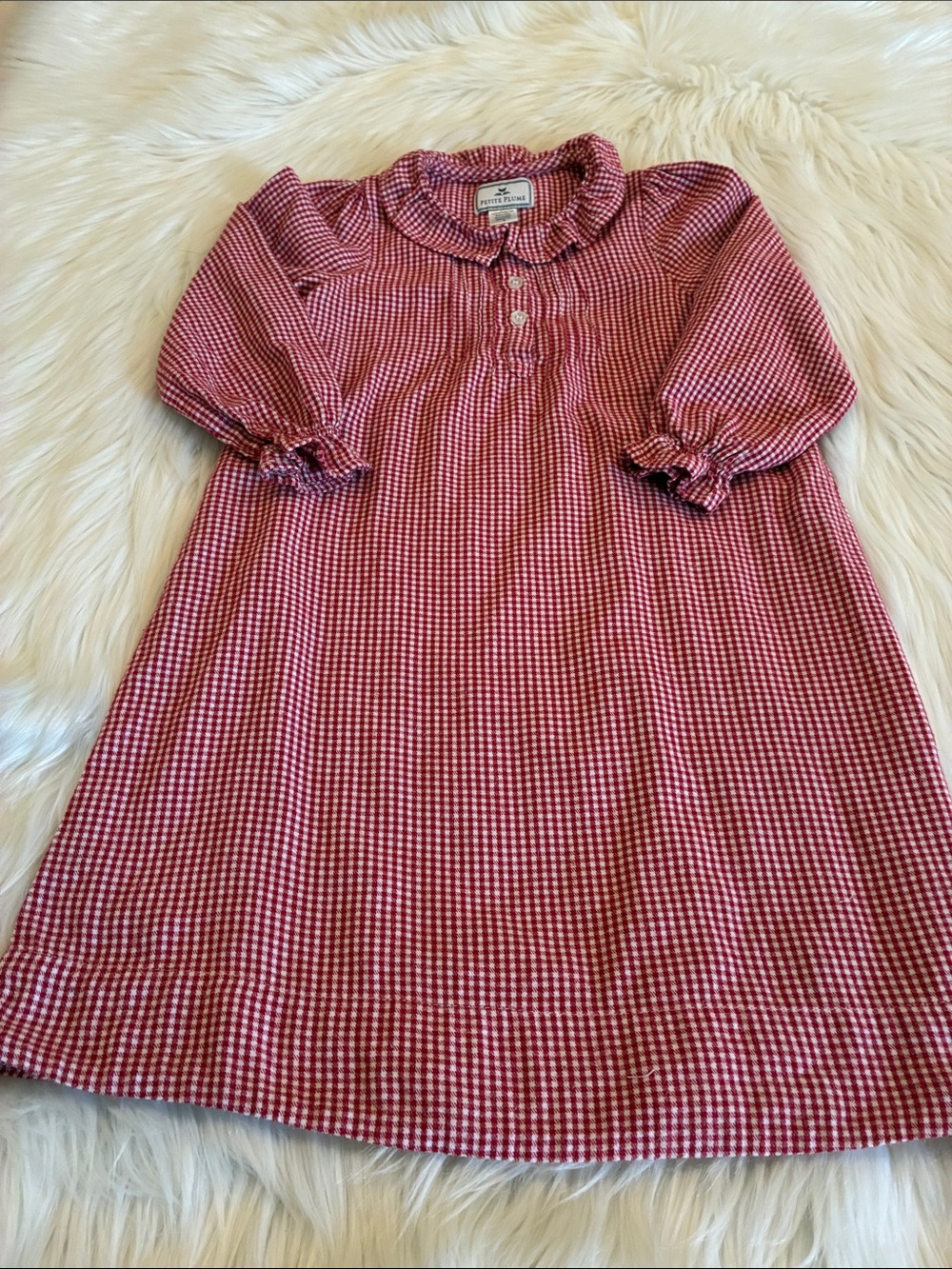 Petite Plume Girls Flannel Victoria Nightgown—Red Mini Gingham